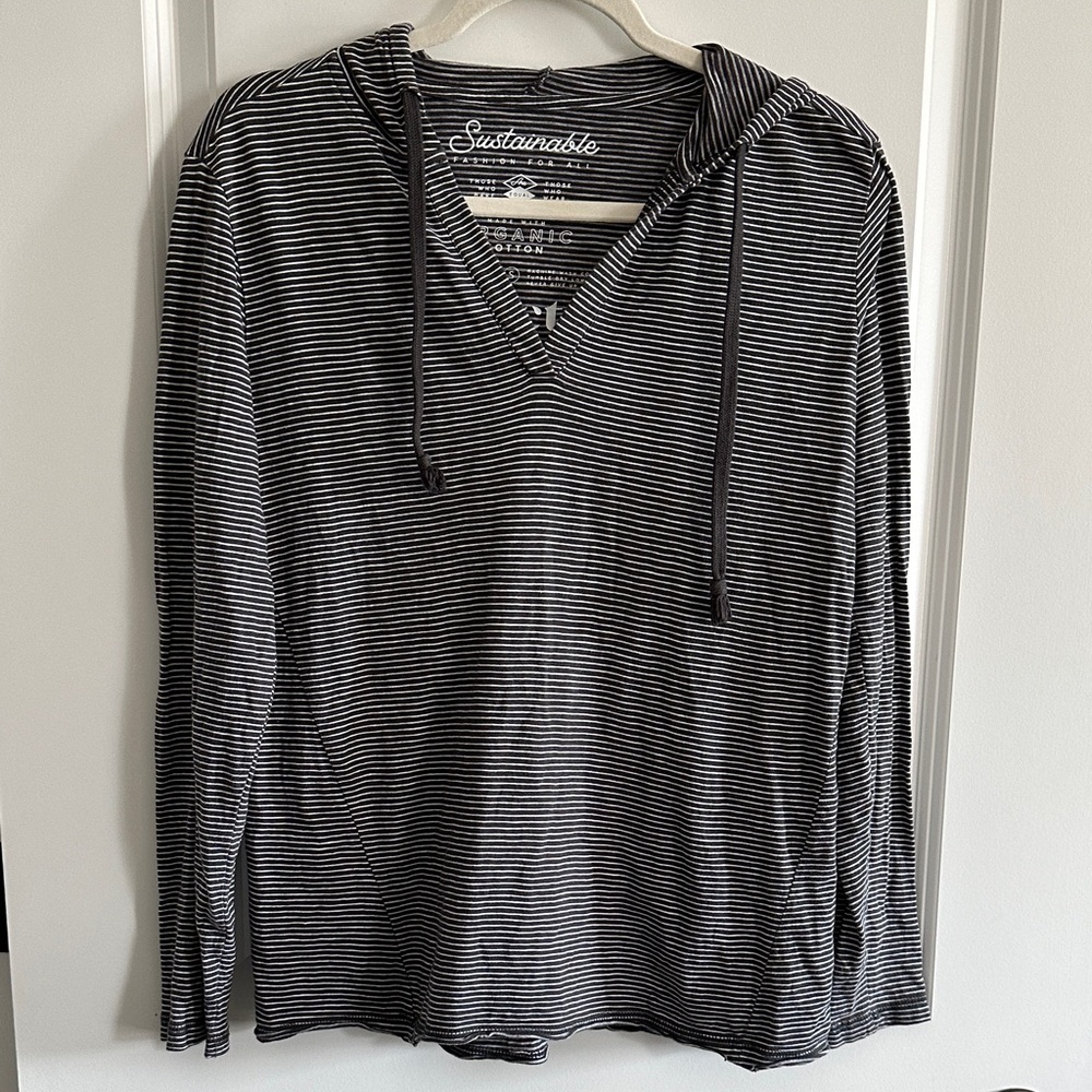 Pact Black and White Striped Hoodie